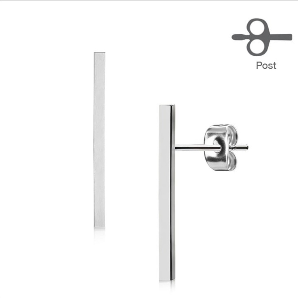 Pair of Plain Long Bar 316L Surgical Steel Post Earring Studs NEW